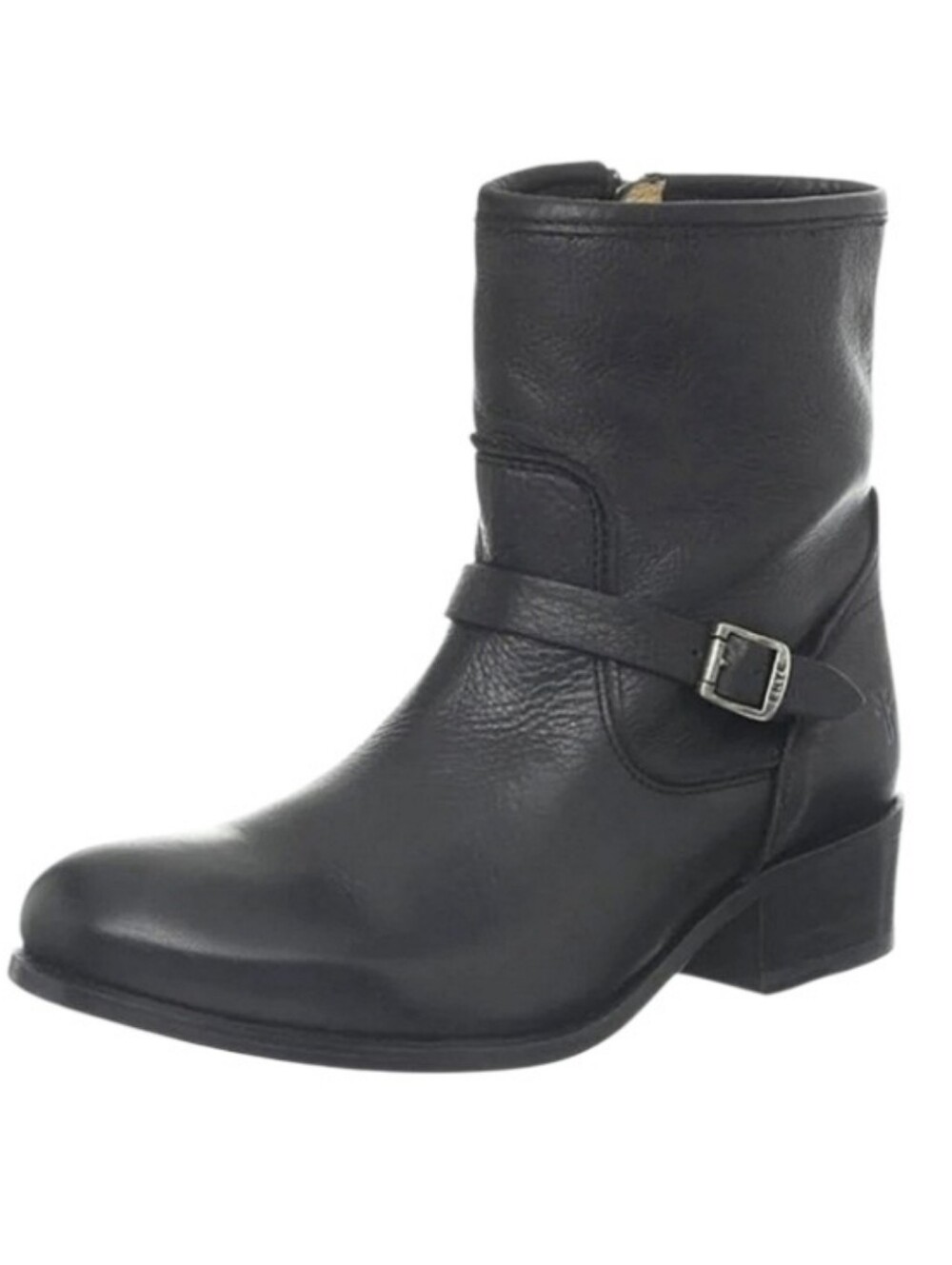 Frye Lynn Strap Short Black Leather Moto Boots Side Zipper Ankle Strap Size 6